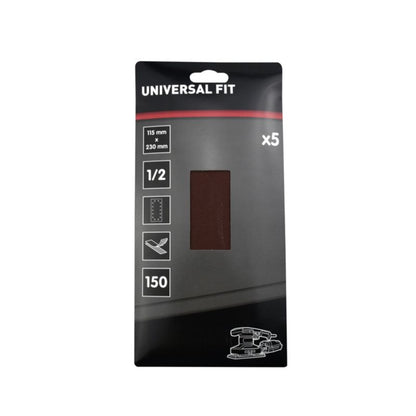 Universal slibeark 115 x 230 mm P150 med velcro og huller, 5 stk.