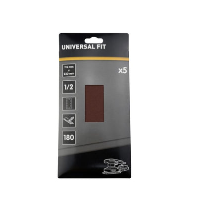 Universal slibeark 115 x 230 mm P180 med velcro og huller, 5 stk.