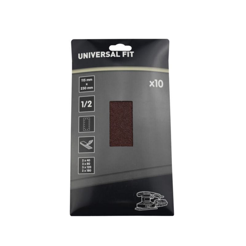 Universal slibeark 115 x 230 mm med velcro og huller, mix 10 stk.