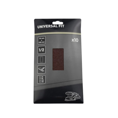 Universal slibeark 115 x 230 mm med velcro og huller, mix 10 stk.