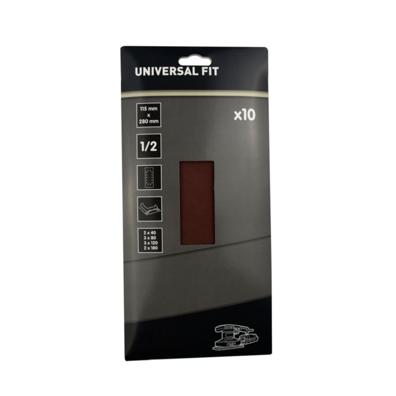 Universal slibeark 115 x 280 mm med huller, mix 10 stk.