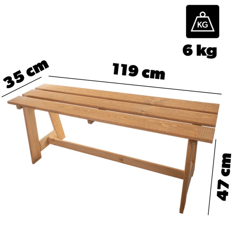 KADAX Træbænk til Have uden Ryglæn 119 cm Solid Parkbænk til Terrasse