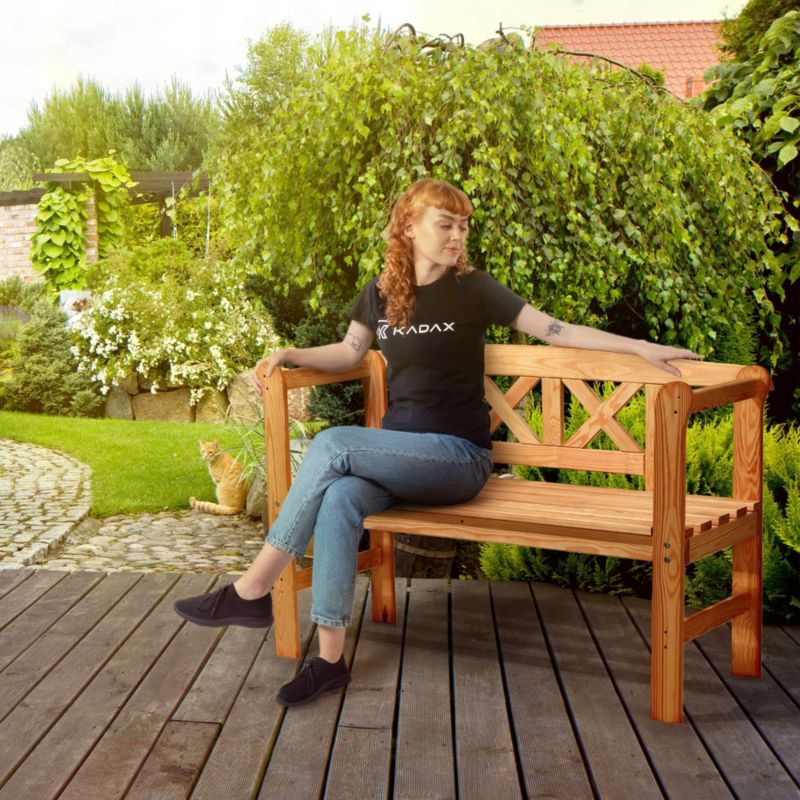 KADAX træbænk til have med rygstøtte 119 cm – terrasse og have i fyrretræ