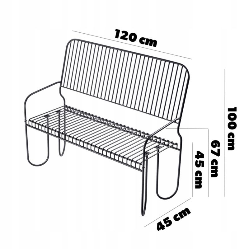 KADAX Parkbænk med ryg i metal 120 cm til terrasse - solid sort