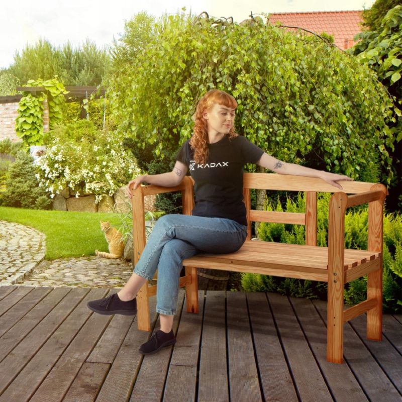 Kadax træbænk med rygstøtte til have og terrasse, 119 cm