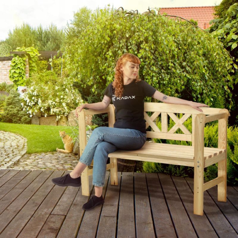 KADAX havebænk med ryg i træ, parkmodel, 119 cm til terrasse og have
