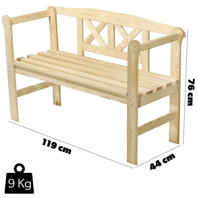 KADAX havebænk med ryg i træ, parkmodel, 119 cm til terrasse og have