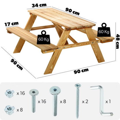 Bænkebord til Børn 90x90 cm Træ