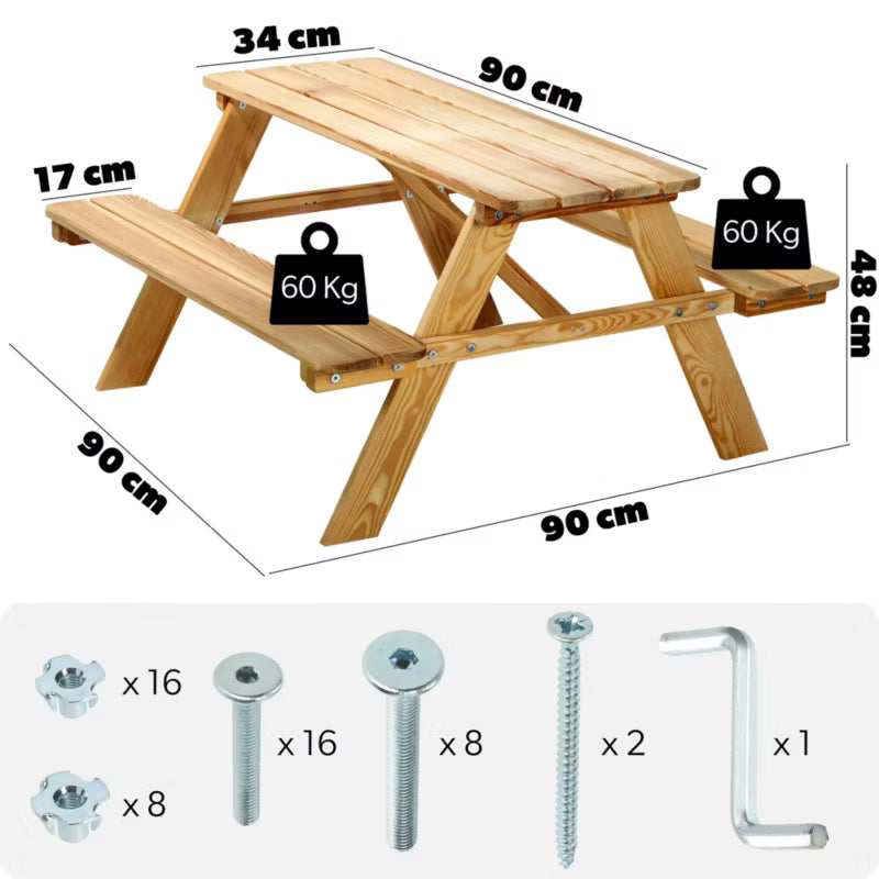 Bænkebord til Børn 90x90 cm Træ