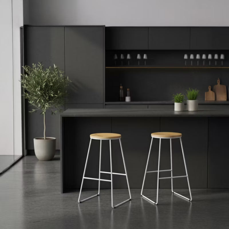 Barstol 71 cm Træ og Hvid Metal