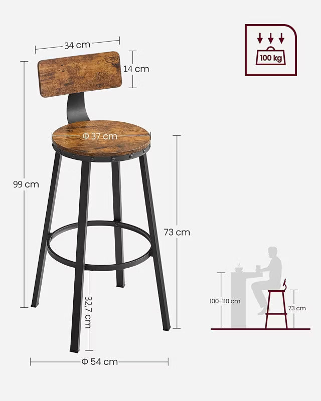 Barstol 73 cm Sæt med 2 Stk. Brun og Sort