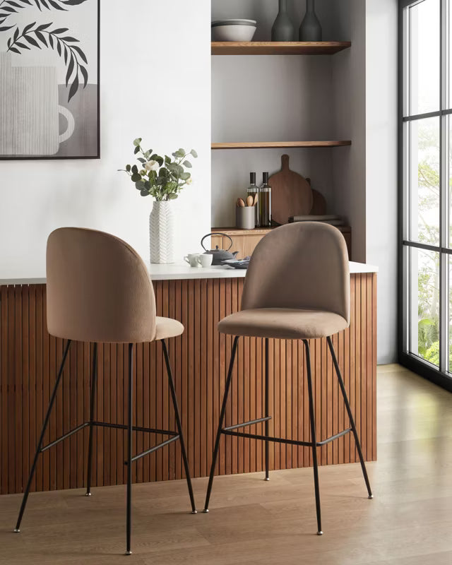 Barstol Arcola 52x54x114 cm Velour Beige Sæt af 2