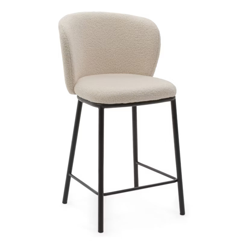Barstol BARI Bouclé Lys Beige med Sorte Ben