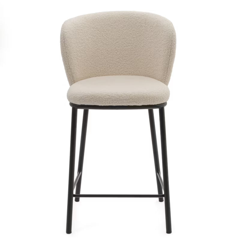 Barstol BARI Bouclé Lys Beige med Sorte Ben