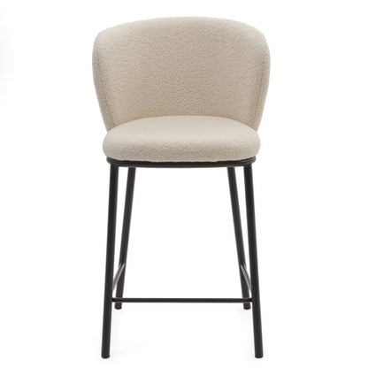 Barstol BARI Bouclé Lys Beige med Sorte Ben