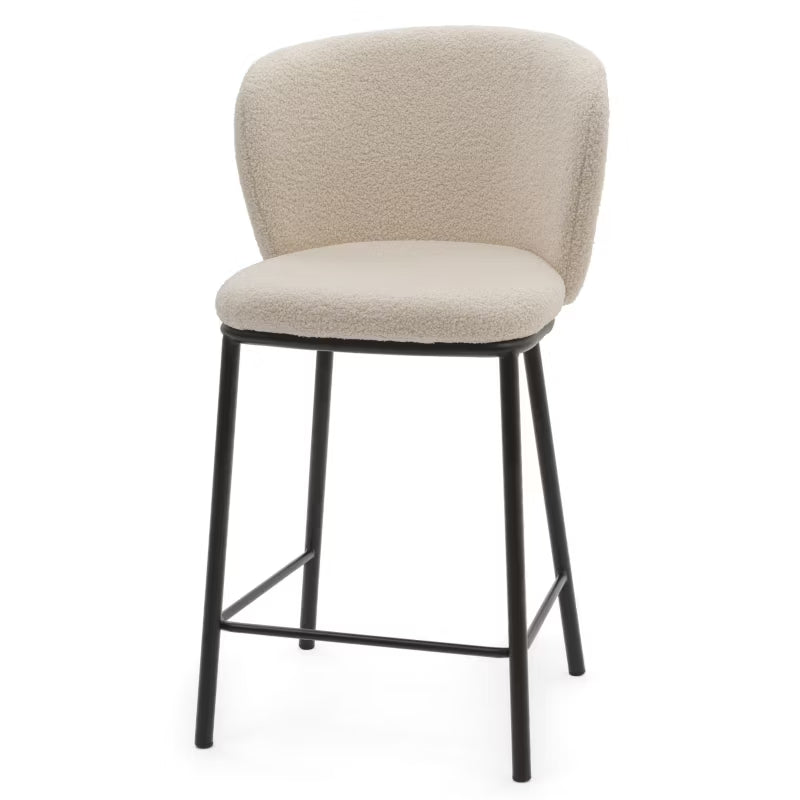 Barstol BARI Bouclé Lys Beige med Sorte Ben