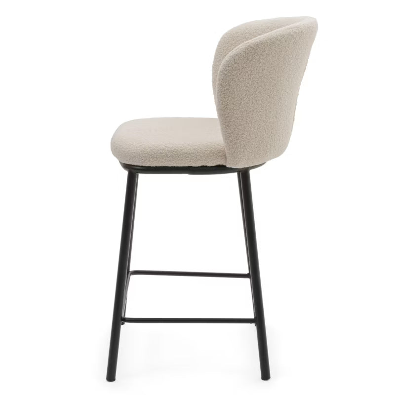 Barstol BARI Bouclé Lys Beige med Sorte Ben