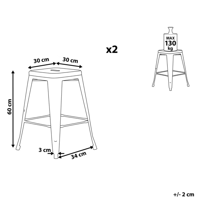 Barstol Cabrillo 40x40x60 cm Grå 2 Stk