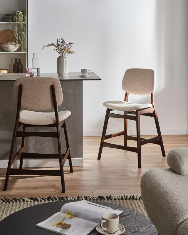 Barstol Elaine Bouclé Brun Lys Beige 2 Stk