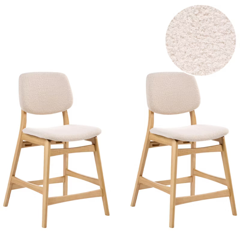Barstol Elaine Bouclé Sæt med 2 Stk. Beige/Lys Brun