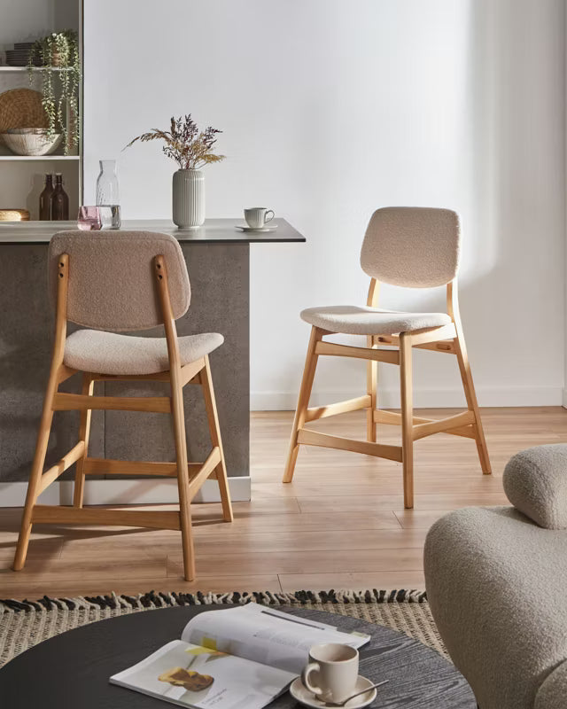 Barstol Elaine Bouclé Sæt med 2 Stk. Beige/Lys Brun