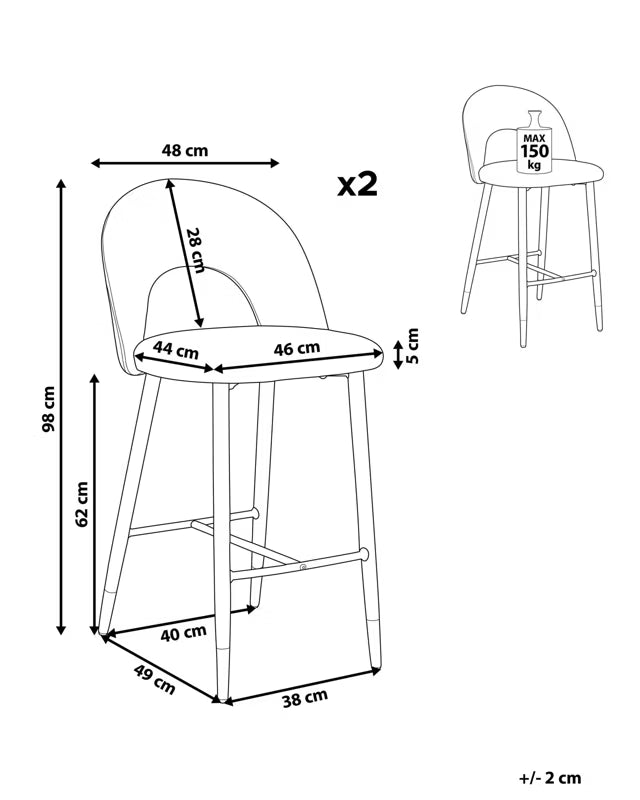Barstol Falton 46x50x96 cm 2 Stk