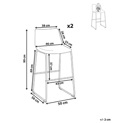 Barstol Franks 46x46x99 cm Sæt med 2 stk.