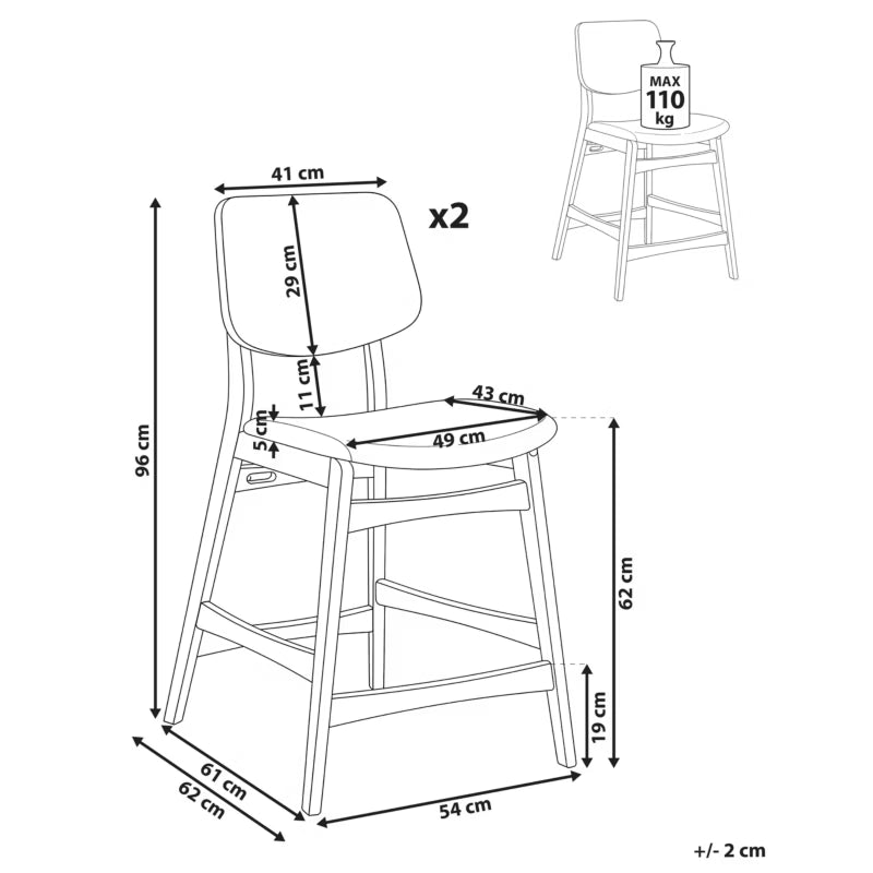 Barstol Mayer 54x62x96 cm Hvid/Brun 2 Stk