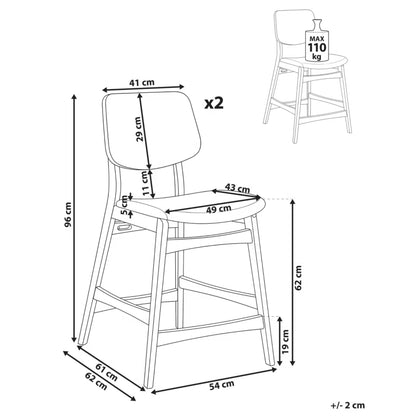 Barstol Mayer 54x62x96 cm Hvid/Brun 2 Stk