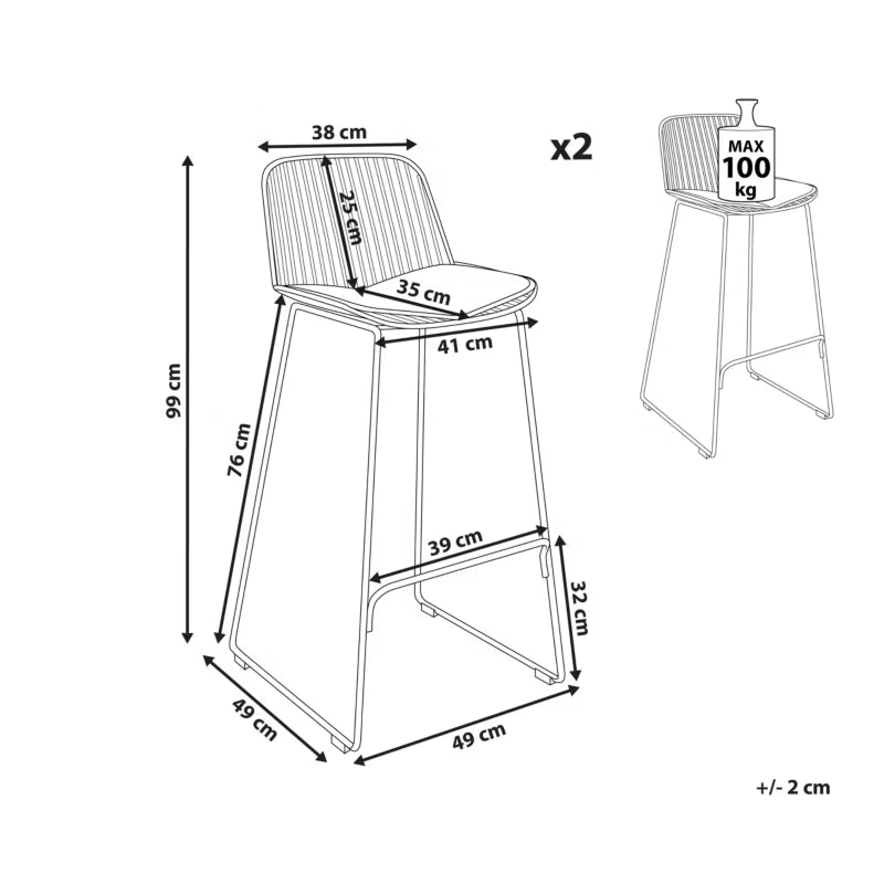 Barstol Pensacola 49x49x99 cm Sort 2 Stk.