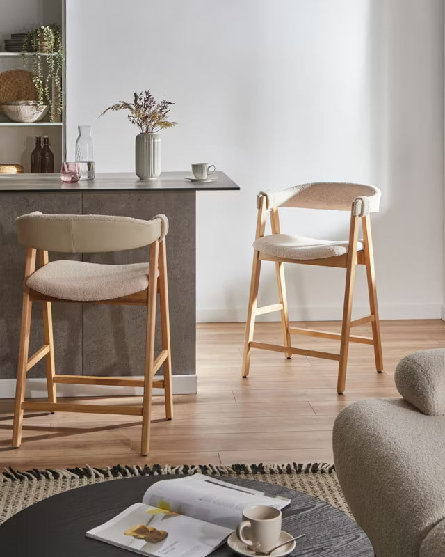 Barstol Sæt af 2 Bouclé Lys Brun og Beige