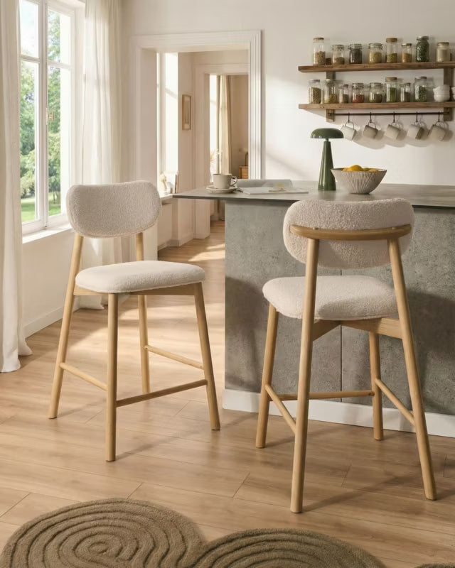 Barstol Sæt Mills 51x61x96 cm Bouclé Beige