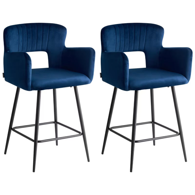 Barstol Sanilac Velour Sæt af 2 Mørkeblå