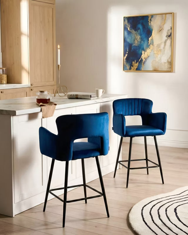 Barstol Sanilac Velour Sæt af 2 Mørkeblå