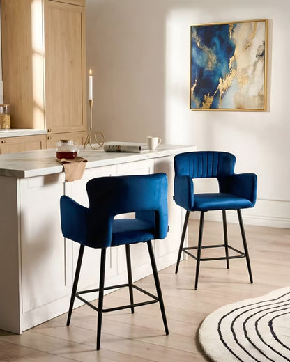 Barstol Sanilac Velour Sæt af 2 Mørkeblå