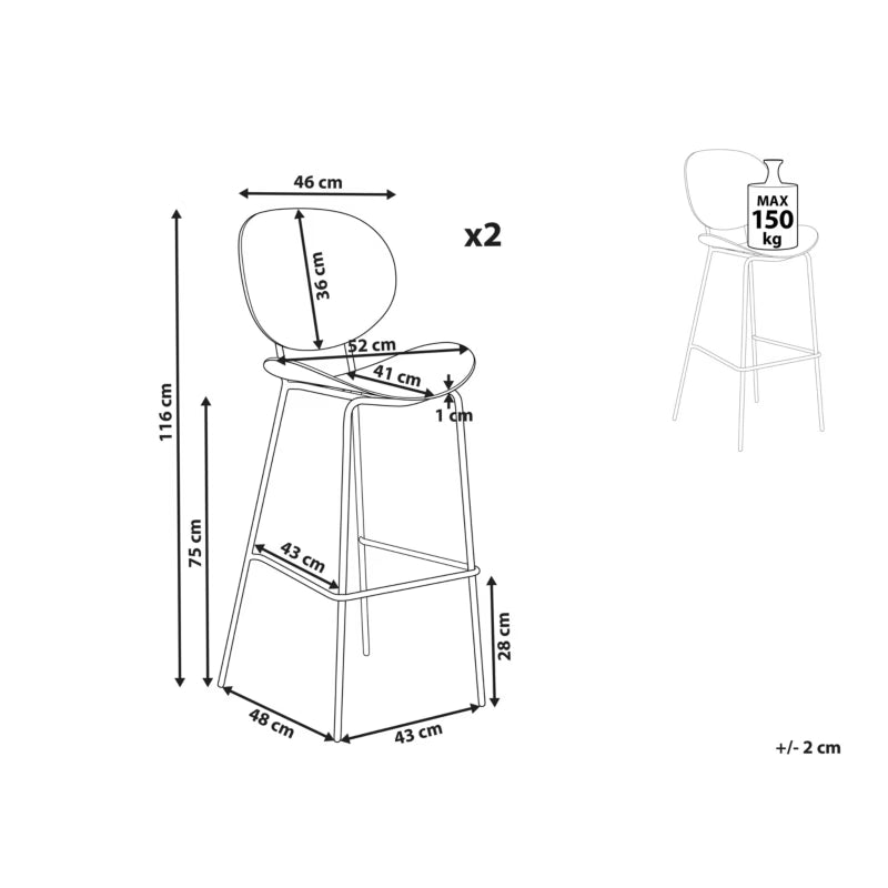 Barstol Shonto 52x48x116 cm Sort 2 Stk