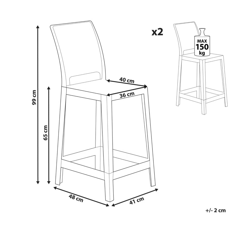 Barstol Wellington 41x48x99 cm Hvid 2 Stk