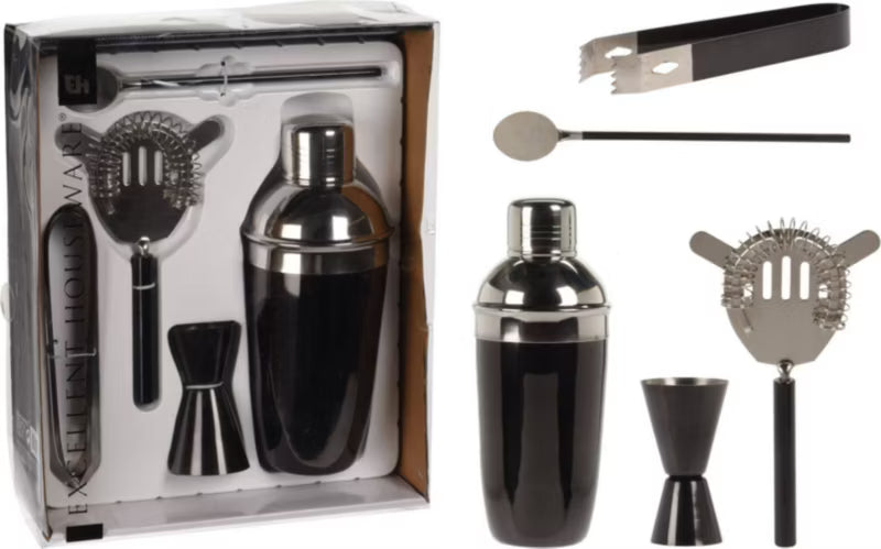 Bartendersæt 5 Dele 500 ml Sort Blank Rustfrit Stål