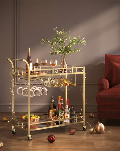 Barvogn 86x38x90 cm Guld med Spejlglas