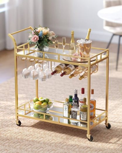 Barvogn 86x38x90 cm Guld med Spejlglas
