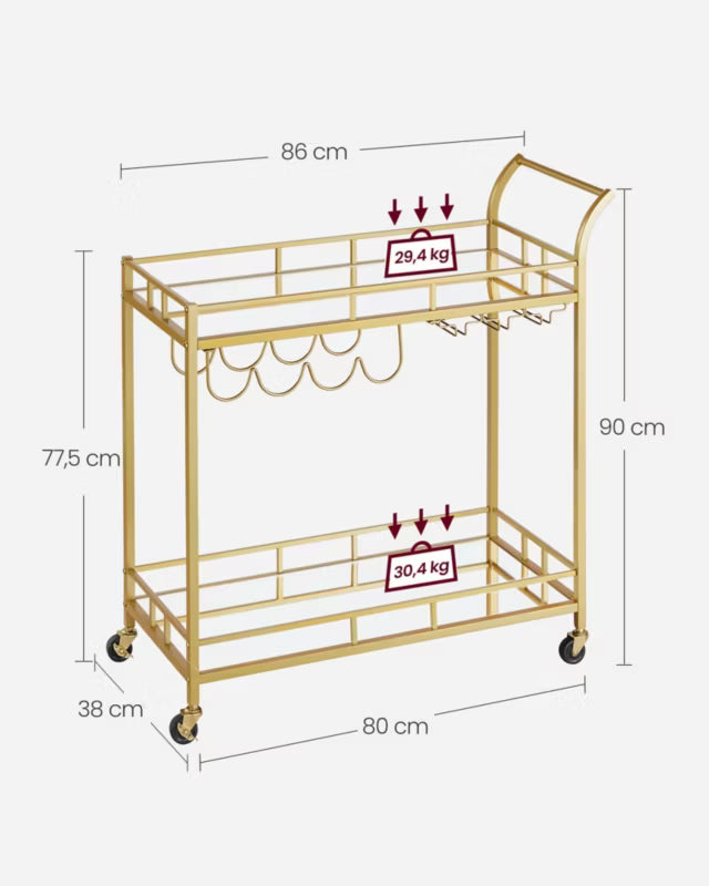 Barvogn 86x38x90 cm Guld med Spejlglas