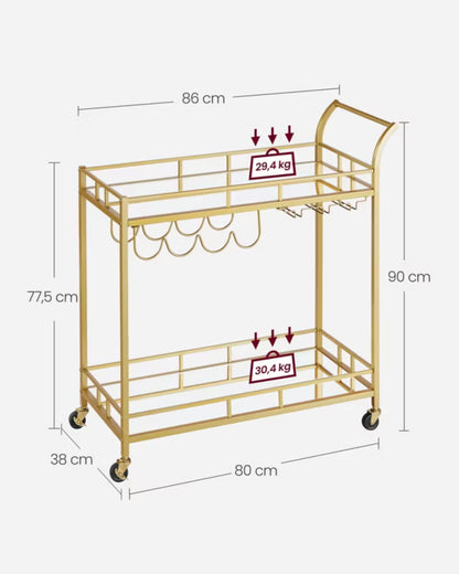 Barvogn 86x38x90 cm Guld med Spejlglas