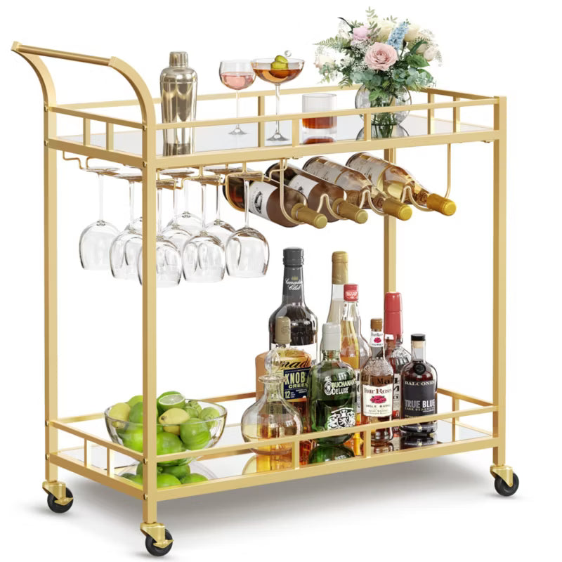 Barvogn 86x38x90 cm Guld med Spejlglas