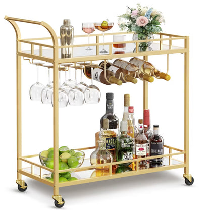 Barvogn 86x38x90 cm Guld med Spejlglas