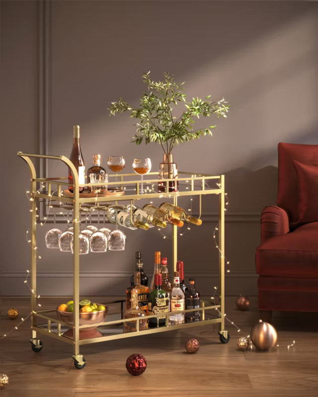 Barvogn 86x38x90 cm Guld med Spejlglas