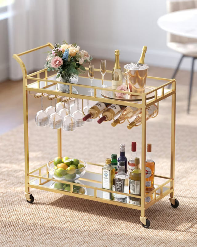 Barvogn 86x38x90 cm Guld med Spejlglas