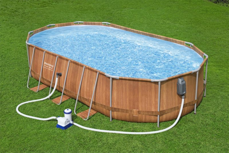 Bestway Comfort Jet rammebasin 6,1 x 3,66 m med træplanker