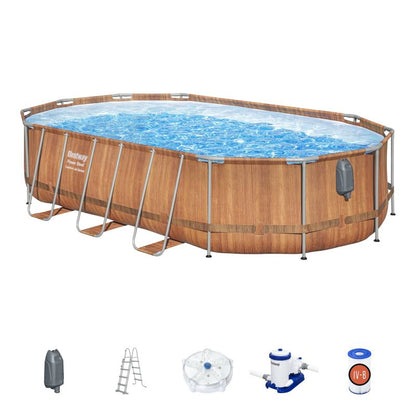 Bestway Comfort Jet rammebasin 6,1 x 3,66 m med træplanker