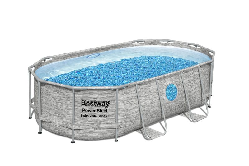 Bestway ovalt stelpool med vindue 4,27 x 2,50 x 1 m