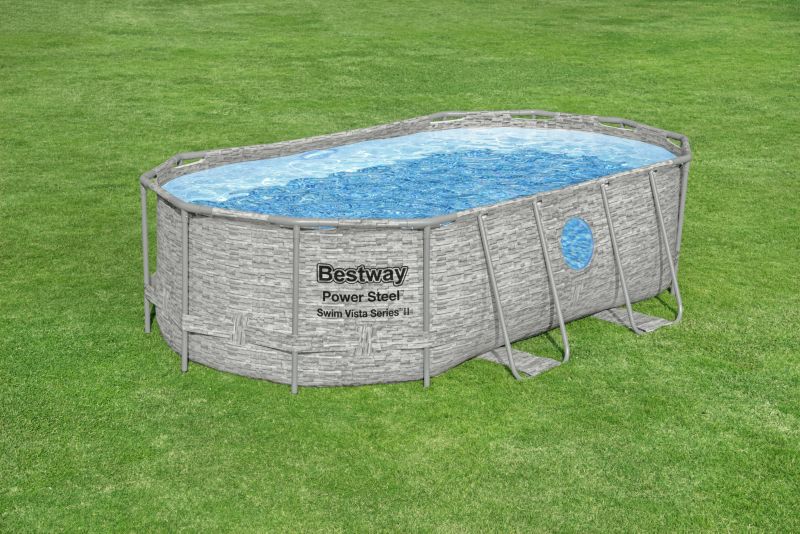 Bestway ovalt stelpool med vindue 4,27 x 2,50 x 1 m